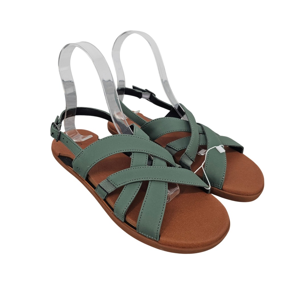 Solely Jane Interchangeable Strap Sandals‎ Sage Green Brown W6/6.5 Flat Buckle